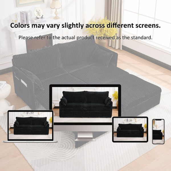 English Elm 73"convertible Corduroy Sleeper Sofa with Usb Port and Side Pocket for Studio Apartments Black W3373P405038