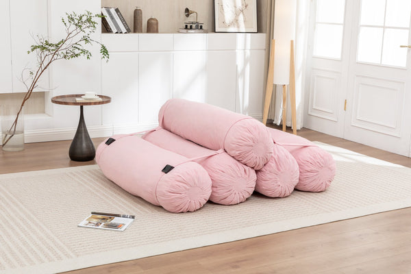 English Elm Adjustable Corduroy Floor Sofa with 5 Modular Cylinders for Custom Lounging and Ultimate Comfort Pink W1170P365606