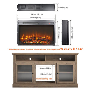 English Elm 26 Inch Electric Fireplace Insert Ultra Thin Log Set Led Flame with Remote Timer W1769103309
