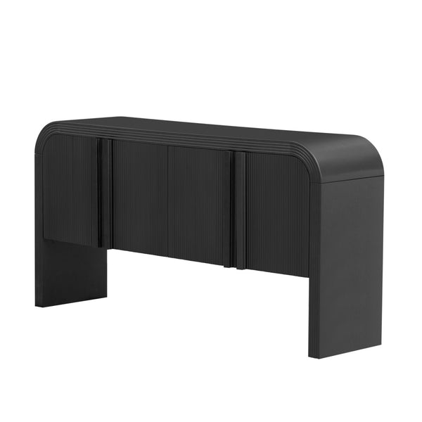 English Elm U_style Wave Door Pine Console Table Sculptural Storage for Entryway or Sofa Black N711P415846B