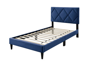 English Elm Twin Velvet Upholstered Bed with Adjustable Headboard, Diamond Tufted Design & 12-Slat Support System Navy Blue 46 L x 29 W x 6 H B011P190164