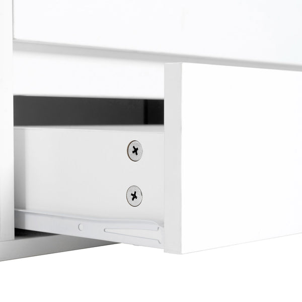 English Elm ON-TREND Modern APP-Controlled LED TV Stand for TVs up to 105" with Faux Marble Top, Tempered Glass Doors, Ample Storage, Cable Management, and High Load Capacity for Living Room Entertainment Center White N721P171537K