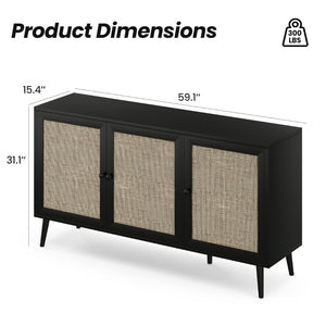 English Elm Sideboard Buffet Cabinet With 3 Rattan Doors - Modern Storage Console For Dining Room & Entryway T3623P380139-GIGA