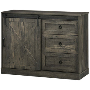 English Elm Homcom Farmhouse Sideboard Buffet Cabinet With Sliding Barn Door & 3 Drawers For Stylish Storage W2225P217414