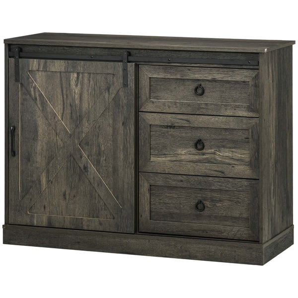 English Elm Homcom Farmhouse Sideboard Buffet Cabinet With Sliding Barn Door & 3 Drawers For Stylish Storage W2225P217414