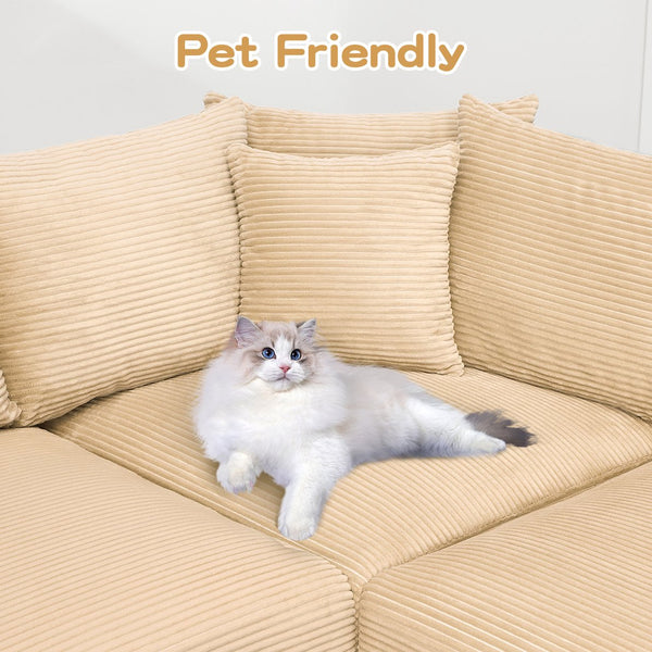 English Elm 130" Oversized Cloud Modular Sectional Couch - Luxurious Corduroy, Ergonomic Design, Easy Setup! W714S01302