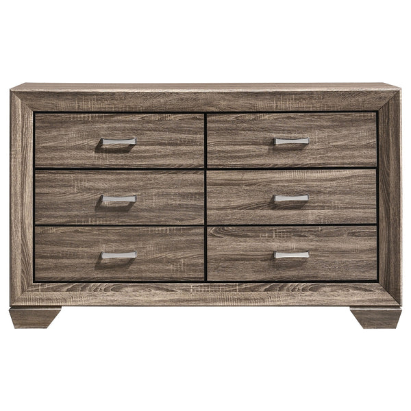 English Elm Harrison Mid-Century 6-Drawer Dresser in Dark Cocoa Finish with Tapered Legs, Sleek Black-Trim Accents taupe B062P378458