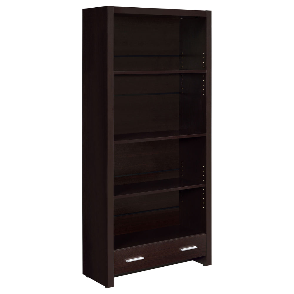 English Elm Maureen Cappuccino 5-Shelf Bookcase with Drawer — Warm Espresso-Toned Display Shelves & Hidden Storage Elegance B062P331099