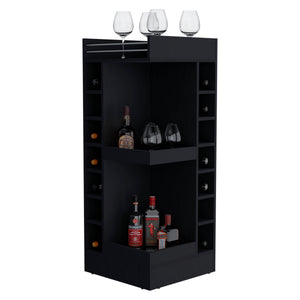 English Elm FM Corner Bar Cabinet with 8-Bottle Rack, Open Display Shelves and Hidden Storage for Home Entertaining Black 51.2 L x 23.2 W x 4.7 H B128P269884