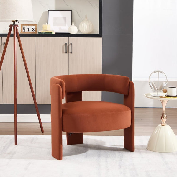 English Elm Accent Chair Velvet Upholstered Mid Century Modern Seat with Tapered Wood Legs for Any Room Orange W3244P417189