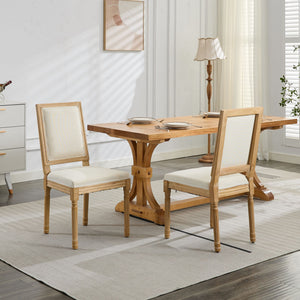 English Elm French Louis Dining Chair Set of 2 with Rattan Back, Solid Wood Carved Frame, Linen Upholstery, 300lb Capacity Beige W1143P325857