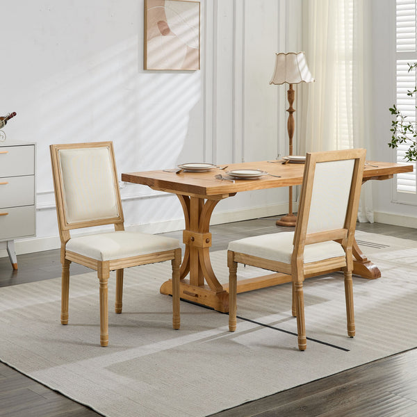 English Elm French Louis Dining Chair Set of 2 with Rattan Back, Solid Wood Carved Frame, Linen Upholstery, 300lb Capacity Beige W1143P325857
