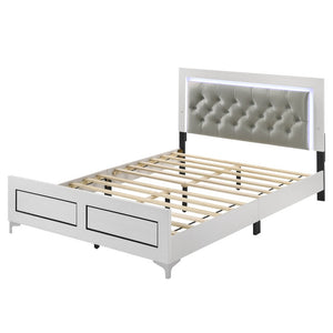 English Elm Contemporary Queen Platform Bed with Gray PU Tufted LED Headboard and Chrome Legs for Modern Bedrooms White 82 L x 29 W x 10 H B2741P405687