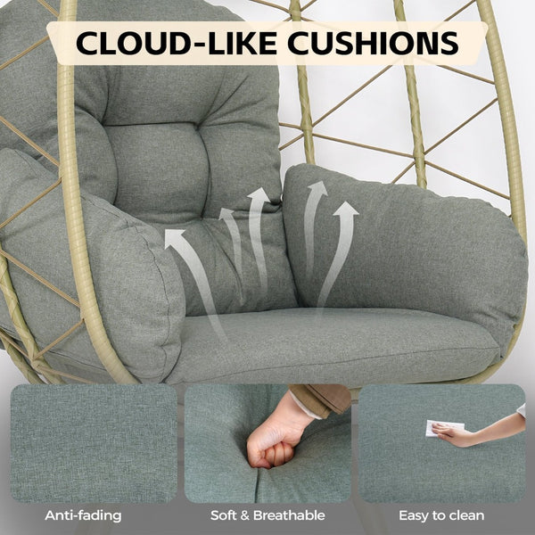 English Elm Oversized Swivel Wicker Egg Chair with Plush Cushions for Patio or Indoor Lounge T5880P501008