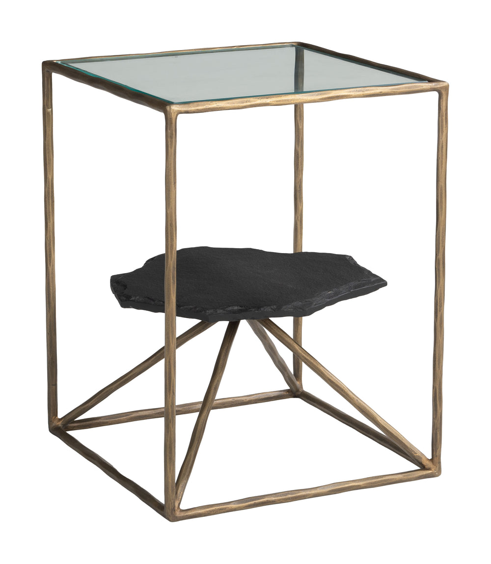 Zuo Modern Ranol Side Table In Brass Finish - Elegant Glass & Marble Design For Modern Living Spaces Brass Glass,Natural Marble,Iron 110601-zuo-modern