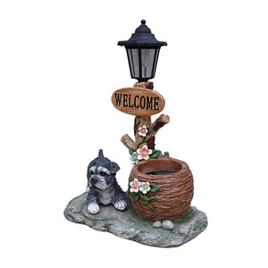 English Elm Schnauzer Solar Led Resin Planter Statue Outdoor Garden Accent for Patio Decor W5398P464236