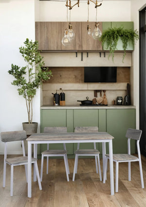 English Elm Modem 5-Piece Dining Table Set – Compact Rectangular Table & Upholstered Chairs For Modern Spaces W515P247209