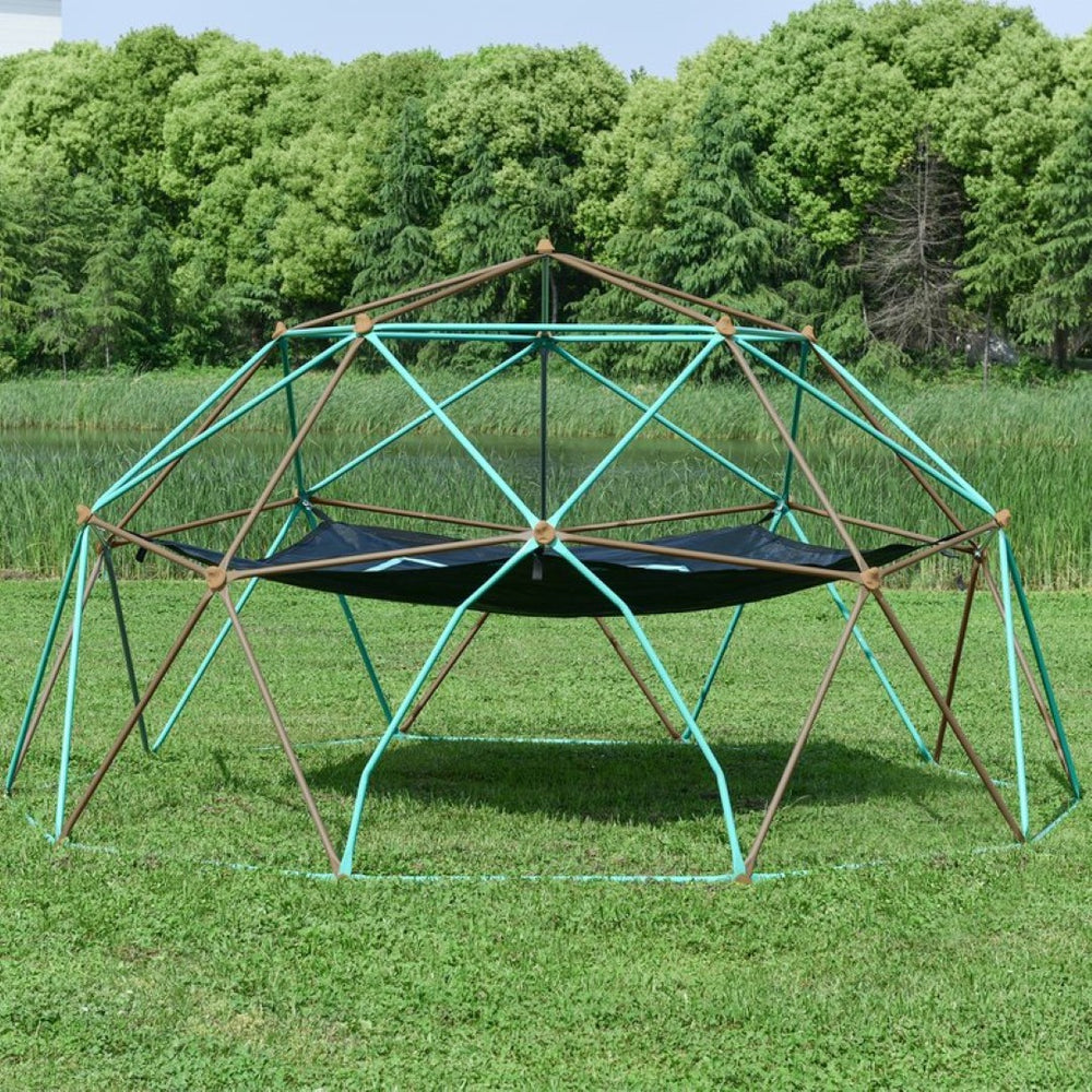 English Elm 12ft Geodesic Steel Dome Climber with Hammock Rust Resistant Backyard Play Tower Coffee,Green N710SK1112E