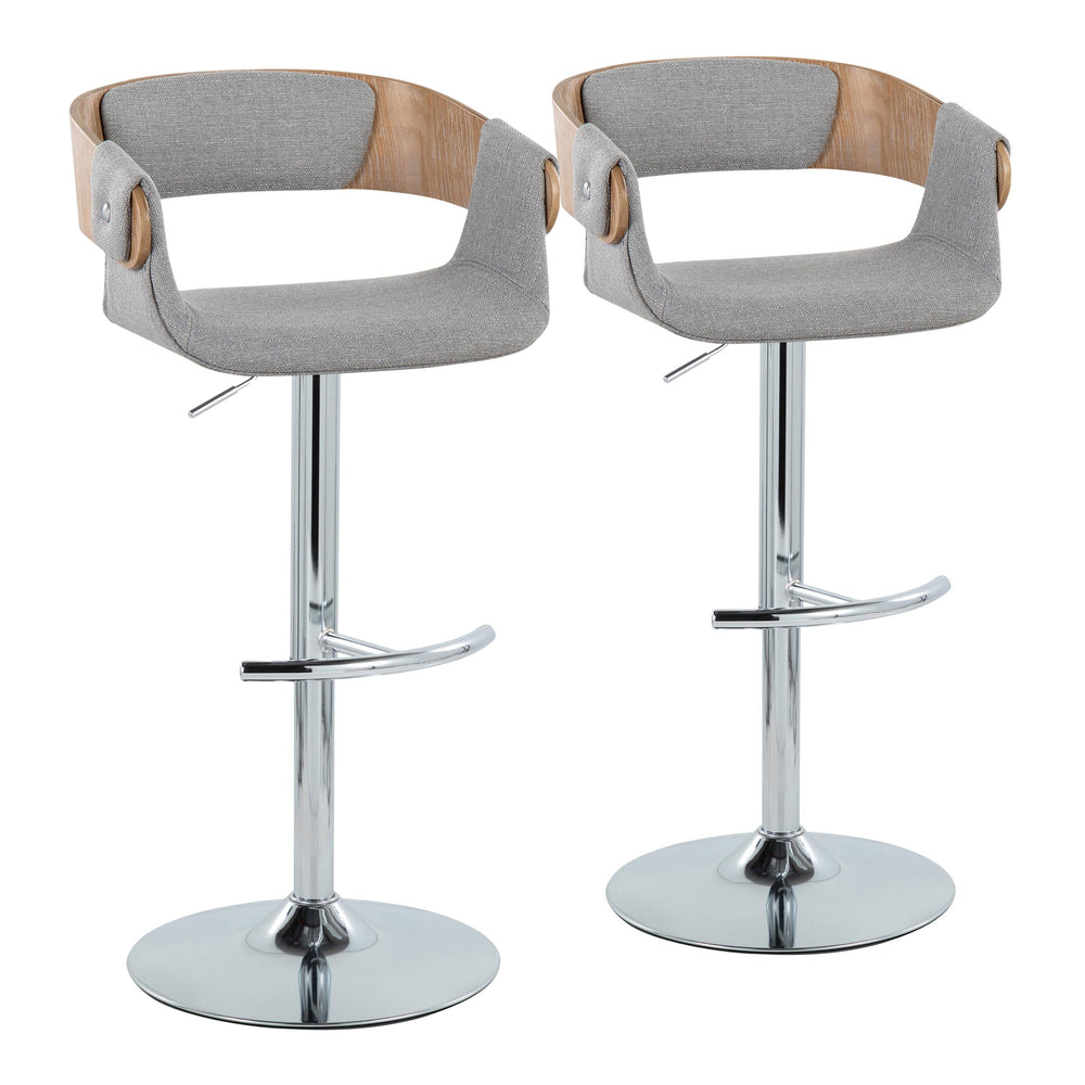 English Elm Elisa Mid-Century Modern Adjustable Barstool Set of 2 — Grey Fabric, Chrome Base, Swivel & T-Footrest B202S00829