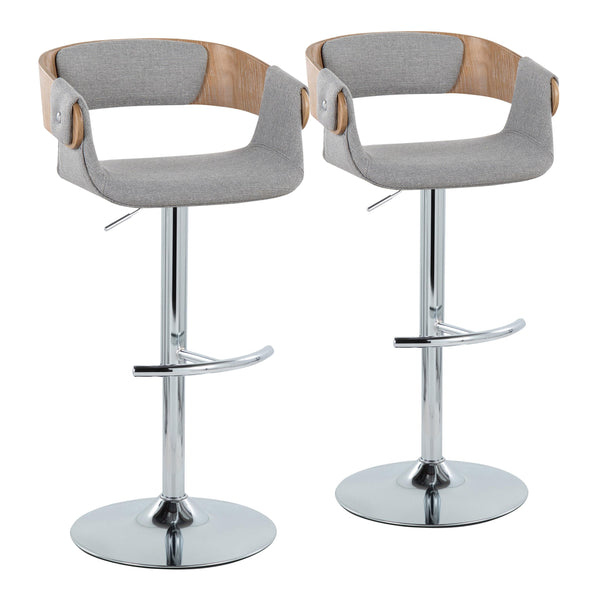 English Elm Elisa Mid-Century Modern Adjustable Barstool Set of 2 — Grey Fabric, Chrome Base, Swivel & T-Footrest B202S00829
