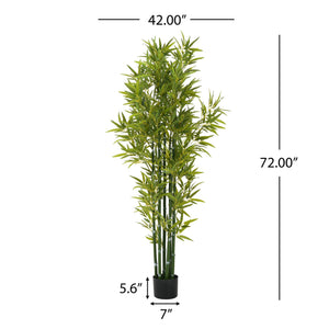 English Elm Christopher Knight Home® - 72" Artificial Bamboo Set of 2 in Black Plastic Pots — Lifelike Polyester PE Leaves, Pre-Potted, No Assembly, Easy Care, Ideal Home & Office Décor (71" x 10.5") N772P286759G