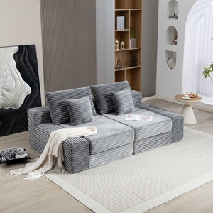 English Elm Double Cloud Plush Chaise Lounge Sofa Bed with Deep Seat, No Assembly, Ultra-Soft Corduroy Comfort Gray W794S00006