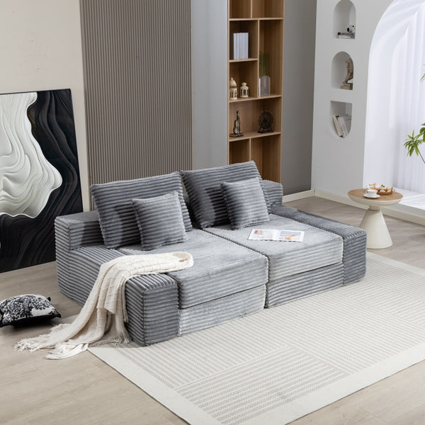 English Elm Double Cloud Plush Chaise Lounge Sofa Bed with Deep Seat, No Assembly, Ultra-Soft Corduroy Comfort Gray W794S00006