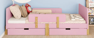 English Elm Twin Low Profile Kids Floor Bed Pine Wood Frame with Safety Rail and Built in Bookshelf W1580P373242