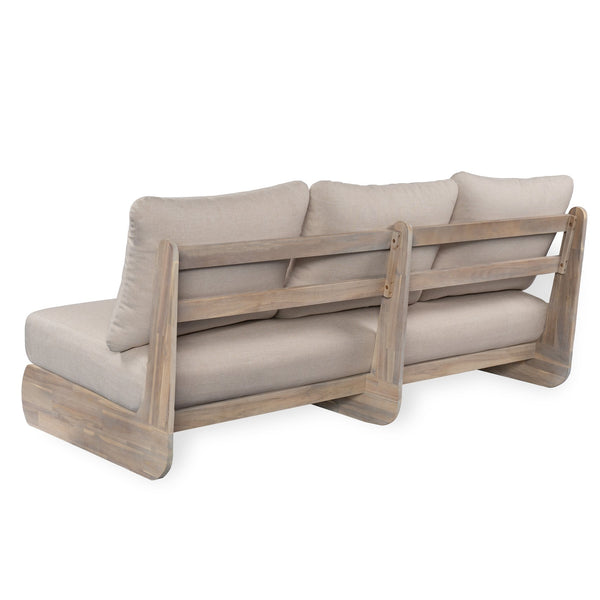 English Elm Christopher Knight Home® - Outdoor Acacia Lazy 3 Seater sofa with water‑repellent cushions, 8" thick seats, durable acacia frame Antique grey white,Off White N773P302635S