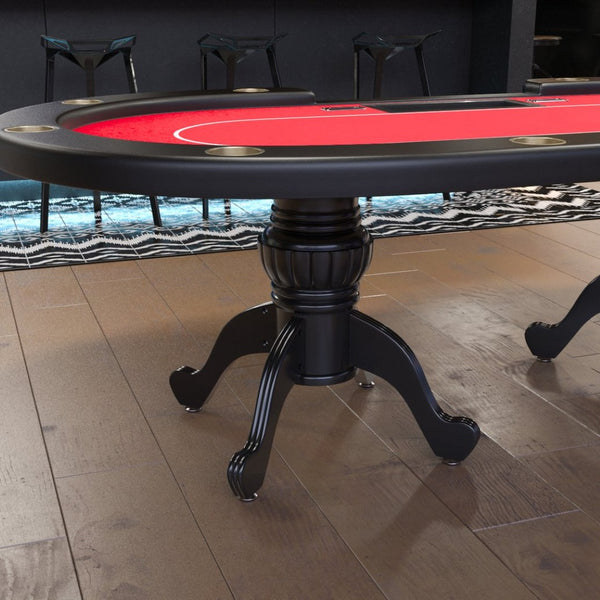 English Elm 96" Oval Poker Table Seats 10 with Waterproof Felt Padded Rail and Dealer Station Red W2748S00030