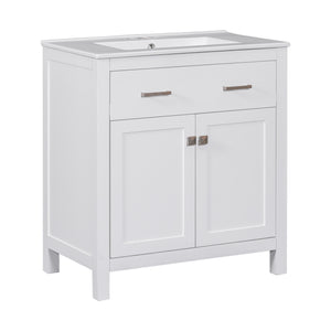 English Elm 60" Modern Bathroom Vanity Set with Double Ceramic Sinks, Soft-Close Doors, Flip Drawer & Storage White N729P000002K