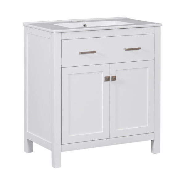 English Elm 60" Modern Bathroom Vanity Set with Double Ceramic Sinks, Soft-Close Doors, Flip Drawer & Storage White N729P000002K