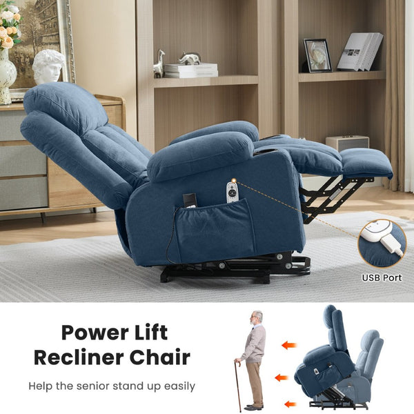 English Elm Swivel Rocker Recliner with Massage Heat and Usb Port for Living Room Comfort Blue W1521P425520