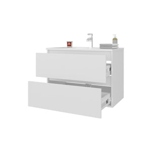 English Elm Smoot Floating Vanity Wall-Mount with Sink, 2 Soft-Close Drawers, Scratch-Resistant White 31.5" B128P314803