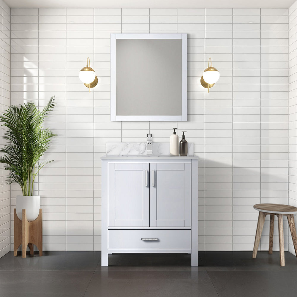 English Elm White Solid Wood Bath Vanity 30"W x 22"D with Carrara Marble Top, Soft-Close Drawer, Spacious Storage B2731P258774