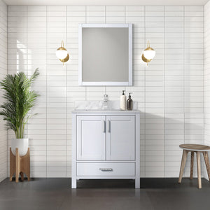 English Elm White Solid Wood Bath Vanity 30"W x 22"D with Carrara Marble Top, Soft-Close Drawer, Spacious Storage B2731P258774