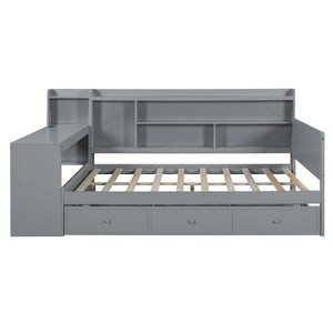 English Elm Full Size Wooden Daybed With 3 Storage Drawers, Built-In Desk & Usb Ports – Gray, Space-Saving Design N820S00018E