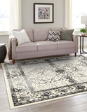 Unique Loom La Jolla Traditional Machine Made Floral Rug Ivory and Gray, Black/Gray/Ivory 9' 10" x 9' 10"