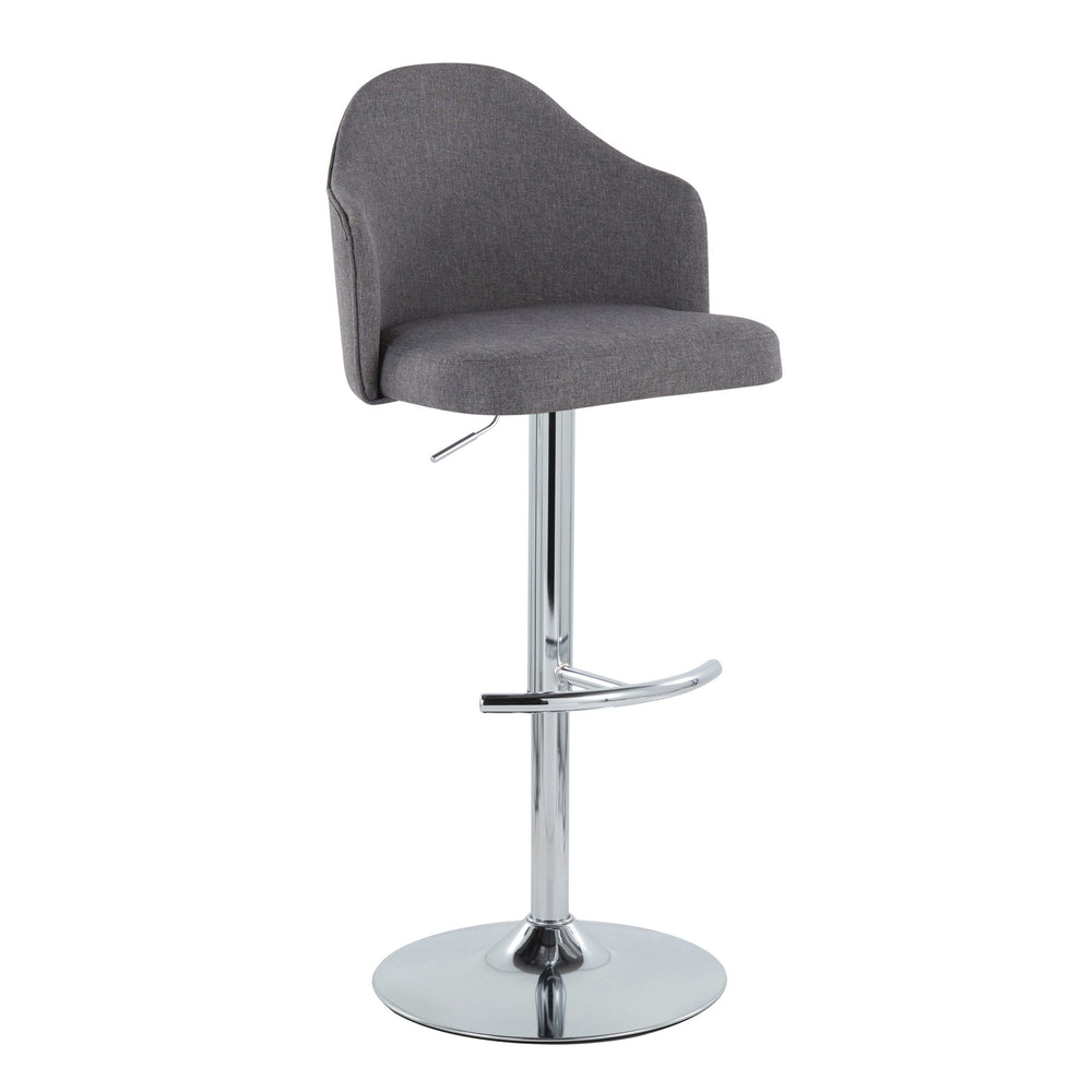 English Elm Ahoy Adjustable Barstool Set Of 2 - Modern Swivel Chrome Base With Grey Fabric For Home Bars & Kitchens B202S00735