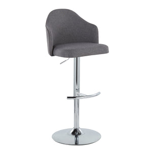 English Elm Ahoy Adjustable Barstool Set Of 2 - Modern Swivel Chrome Base With Grey Fabric For Home Bars & Kitchens B202S00735