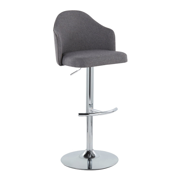 English Elm Ahoy Adjustable Barstool Set Of 2 - Modern Swivel Chrome Base With Grey Fabric For Home Bars & Kitchens B202S00735
