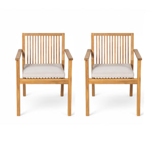 English Elm Christopher Knight Home® - Patio Acacia Wood Dining Chairs Set of 2 with Waterproof Cushions, Ergonomic Armrests, 400 lb Capacity Beige,Natural N779P234497N