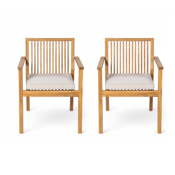 English Elm Christopher Knight Home® - Patio Acacia Wood Dining Chairs Set of 2 with Waterproof Cushions, Ergonomic Armrests, 400 lb Capacity Beige,Natural N779P234497N
