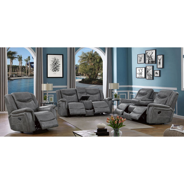 English Elm Masley Grey 3-Piece Reclining Sofa Set with Cup Holders, Storage & Leatherette Accents for Cozy Entertaining B062S01167
