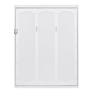 English Elm Queen Murphy Wall Bed with Integrated Shelving Foldable Mdf Cabinet for Guest Rooms White LP000693AAK-3