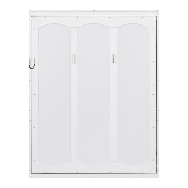 English Elm Queen Murphy Wall Bed with Integrated Shelving Foldable Mdf Cabinet for Guest Rooms White LP000693AAK-3