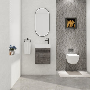 English Elm 18'' Floating Wall Vanity with Resin Sink, Open Shelf Storage, Eco-Friendly Plywood, Soft-Close Door Plaid Grey Oak W99936248