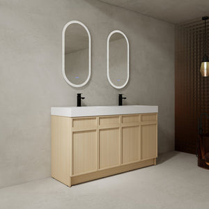 English Elm 60" Freestanding Vanity with Double Resin Sink, Scratch & Water-Resistant Plywood, Soft-Close Doors (Modern) W999S00266