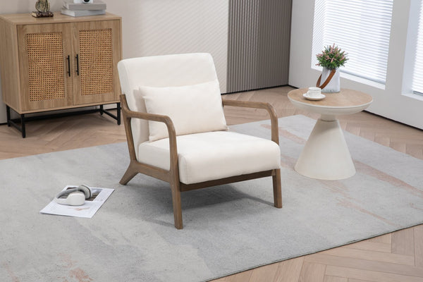 English Elm Mid Century Modern Accent Chair Natural Wood Frame Upholstered with Lumbar Cushion Support W2530P407184