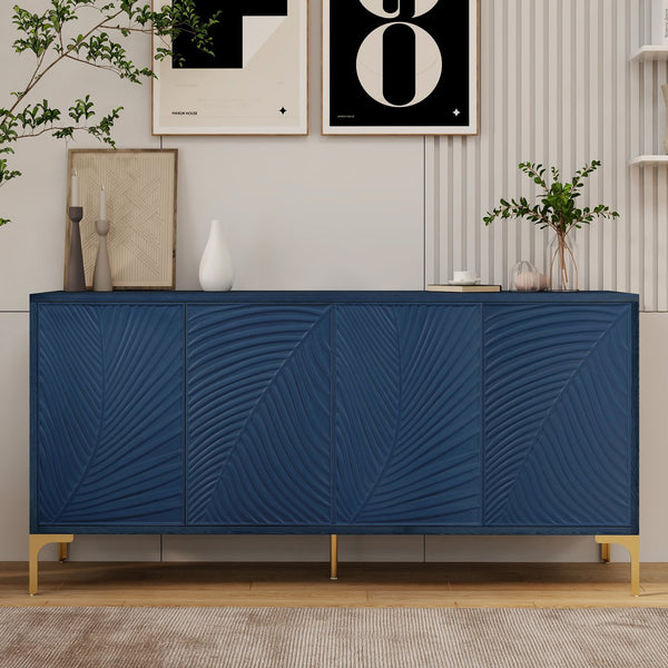 English Elm Modern 4-door Sideboard with Carved Surface, Adjustable Shelves, Spacious Storage for Entryway & Living Room W2696P280000